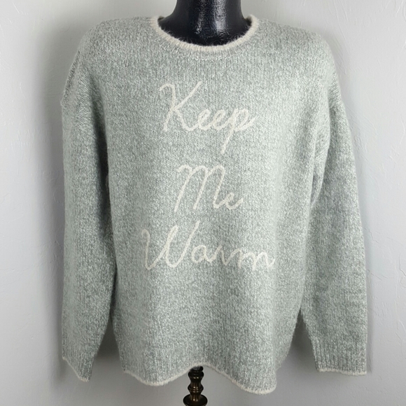 Wildfox sweater "Keep Me Warm" gray oversized crew neck women knit New - Picture 6 of 8